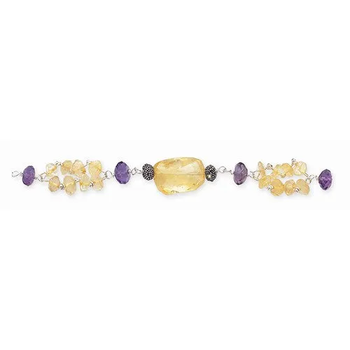 Sterling Silver Antiqued Amethyst Beads & Citrine Stones Bracelet