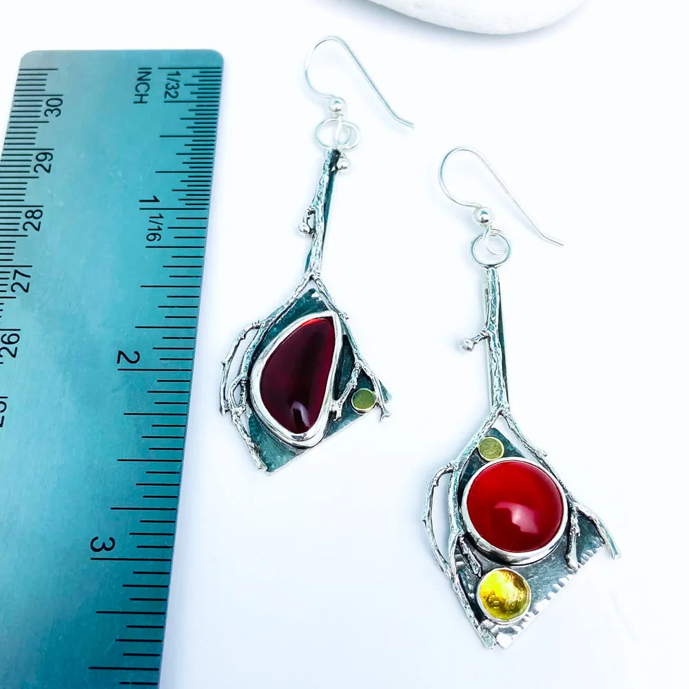 Sterling Silver - Lava flow earrings - Carnelian and Citrine