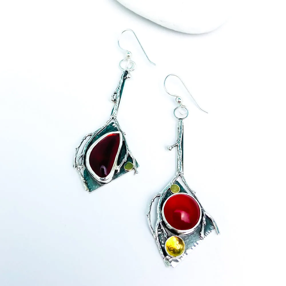 Sterling Silver - Lava flow earrings - Carnelian and Citrine