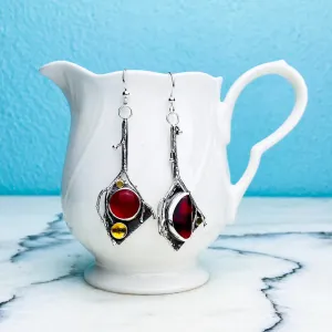 Sterling Silver - Lava flow earrings - Carnelian and Citrine