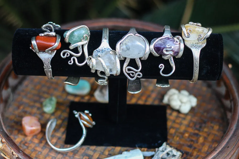 Sterling Silver   Natural Stone Fork Bracelet