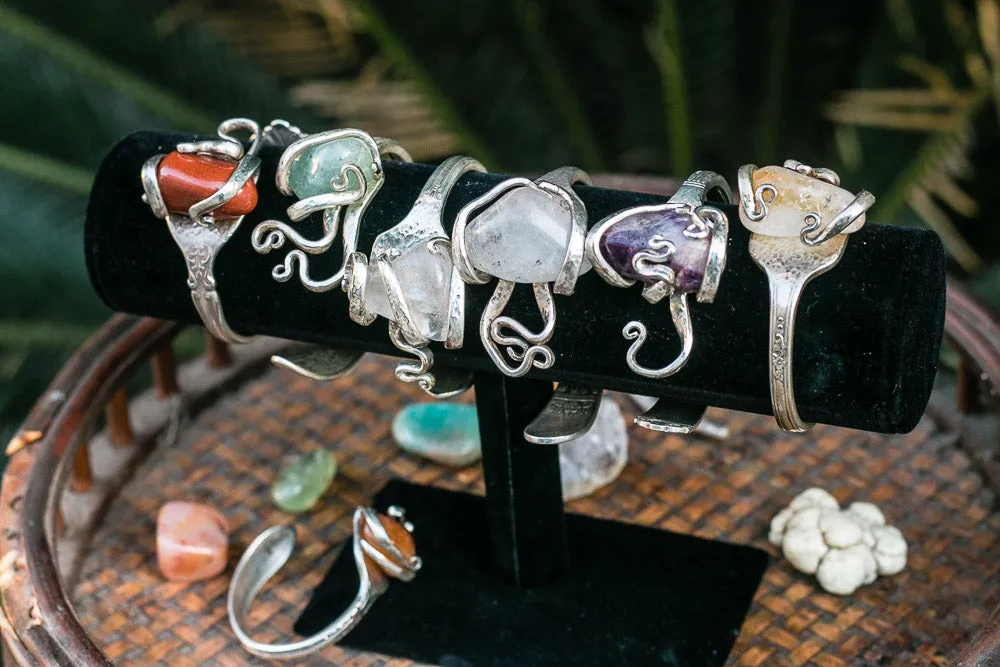 Sterling Silver   Natural Stone Fork Bracelet