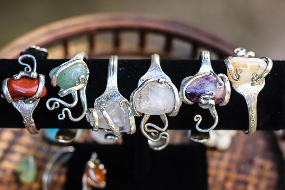 Sterling Silver   Natural Stone Fork Bracelet