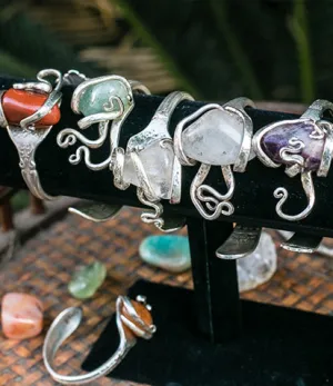Sterling Silver   Natural Stone Fork Bracelet