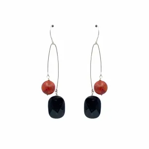 sterling silver onyx & coral earrings GM07