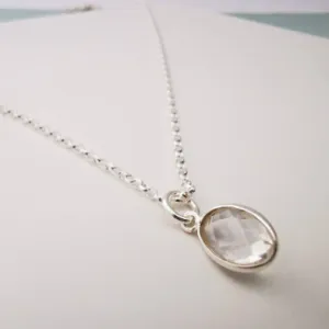 Sterling Silver Oval Crystal Quartz Gemstone Necklace