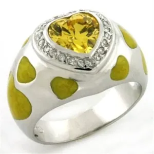 Sterling Silver Ring AAA GRD CZ Topaz LOAS761 for Women Style Rhodium