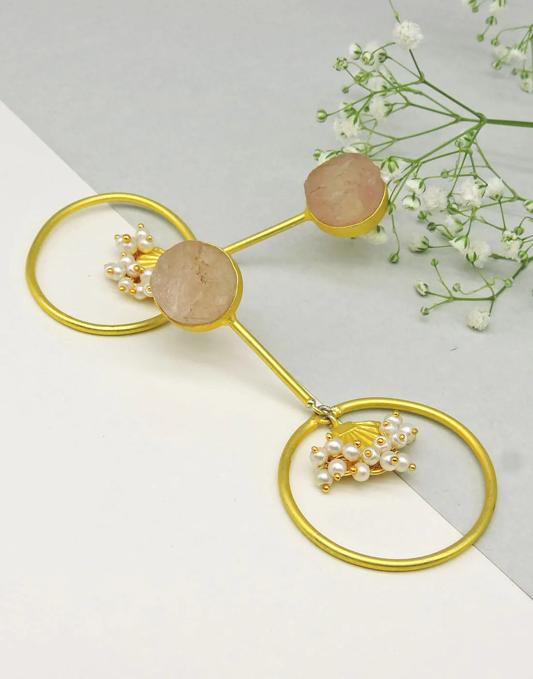 Stick Hoop Earrings (Rose Quartz)