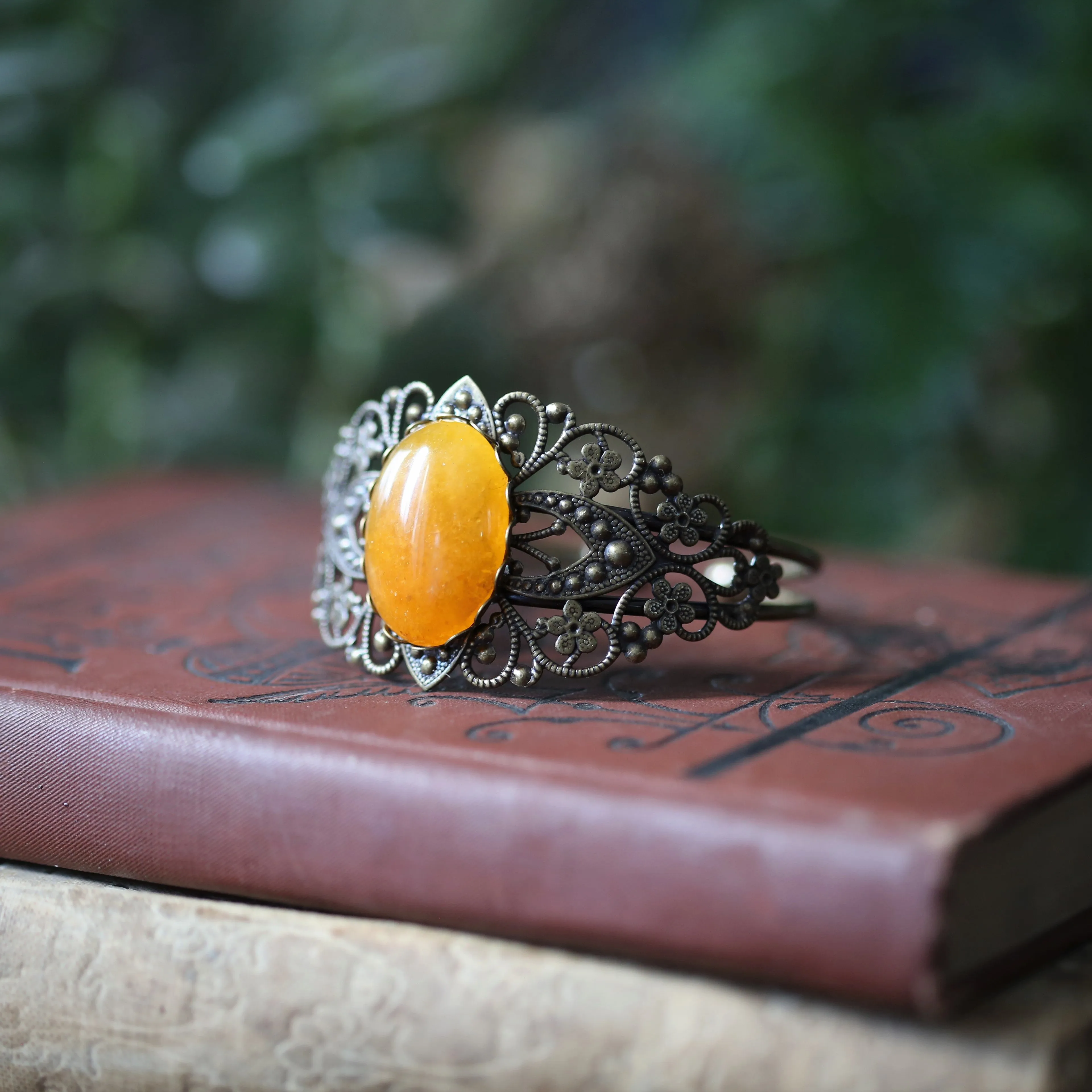 Stone Cuff Bracelet - Citrine, Goldstone, Mahogany Obsidian, Red Jasper, Leopardskin Jasper, Tigereye