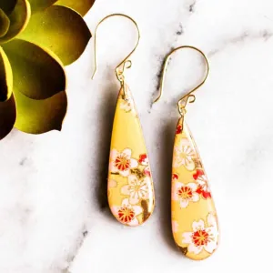 Teardrop Pale Green Cherry Blossom Earrings