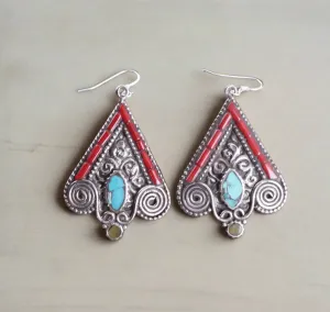 Tibetan Coral and Turquoise Earrings