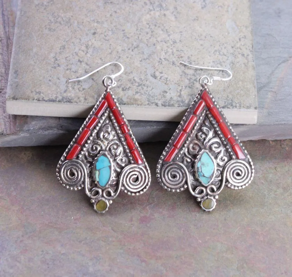 Tibetan Coral and Turquoise Earrings