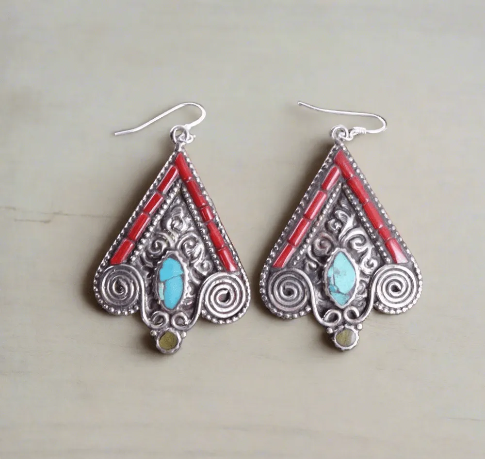 Tibetan Coral and Turquoise Earrings