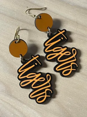 Tigers | mascot | earrings | black | gold