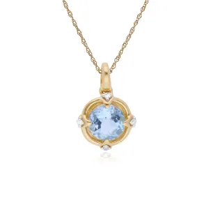Topas Anhänger, 9 Karat Gelbgold Halo Topas & Diamant Rundschliff Anhänger auf 45cm Kette
