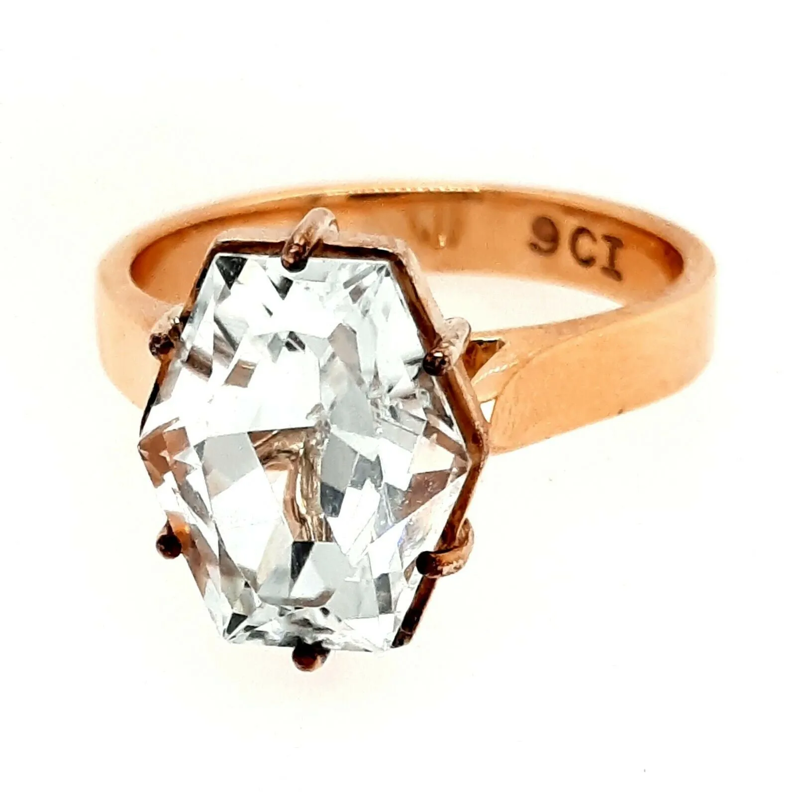 Topaz 9ct Yellow & White Gold Ring Handmade Jewellery Pale Blue Topaz Size I 1/2