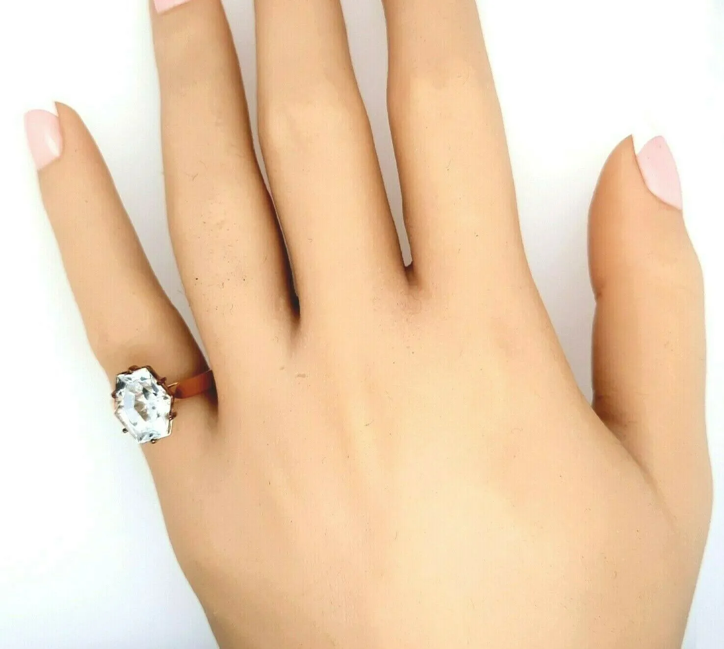 Topaz 9ct Yellow & White Gold Ring Handmade Jewellery Pale Blue Topaz Size I 1/2