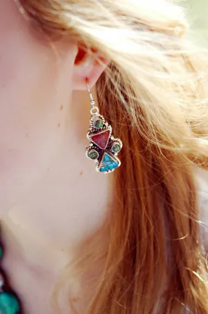 Turquoise and Coral Triangle Earrings