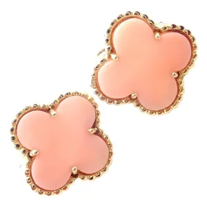 Van Cleef & Arpels Vintage Alhambra 18k Yellow Gold Coral Earrings Paper