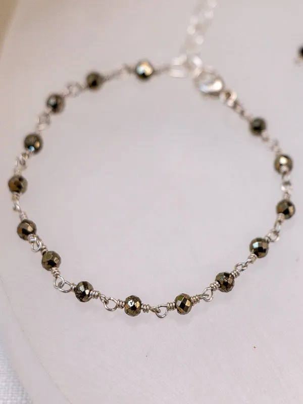 Vannucci Wire Wrapped Pyrite Beaded Bracelet | Gold Filled & Sterling Silver