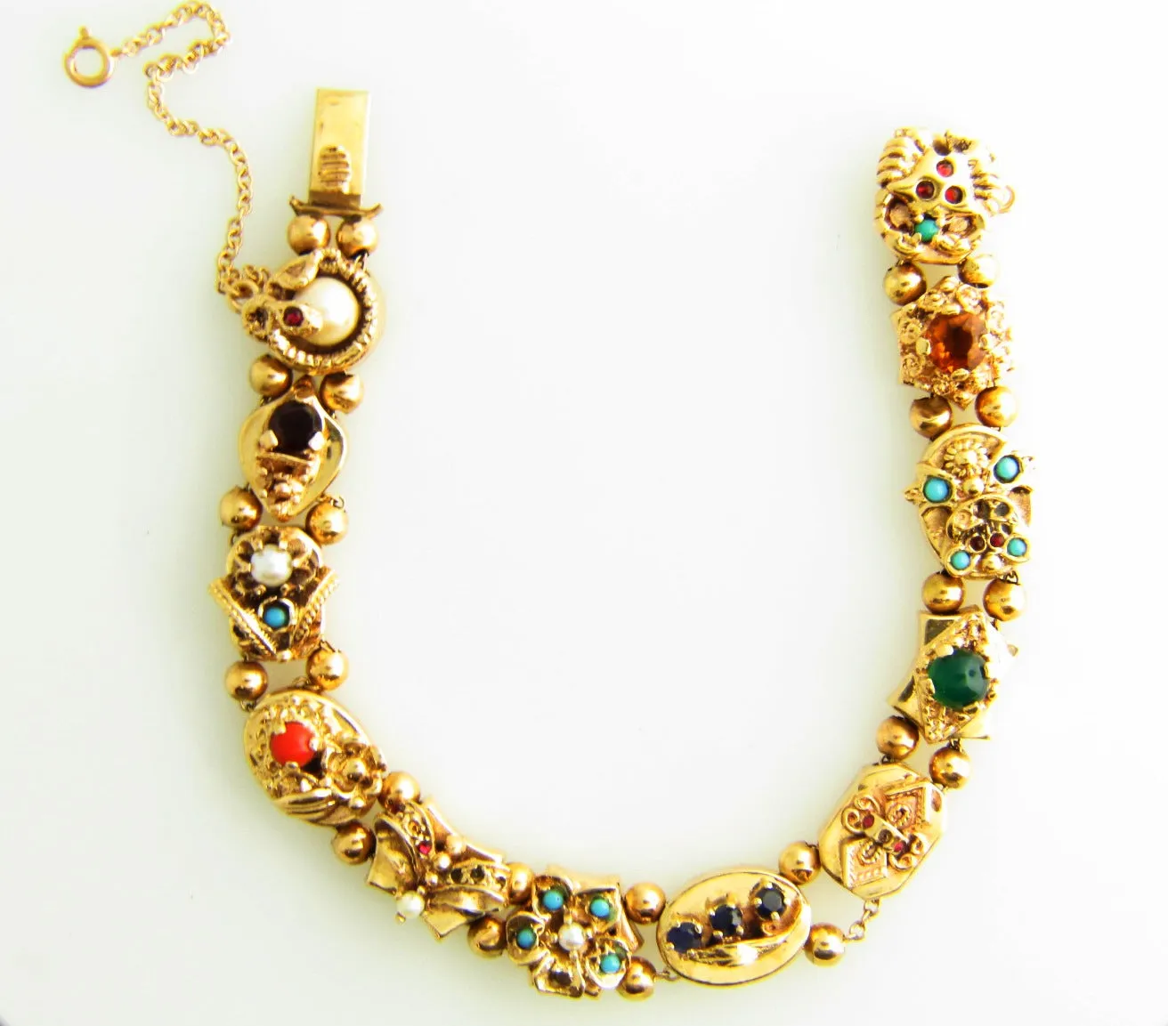 Victorian 14K Yellow Gold, Slide Charm Bracelet