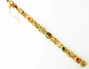 Victorian 14K Yellow Gold, Slide Charm Bracelet