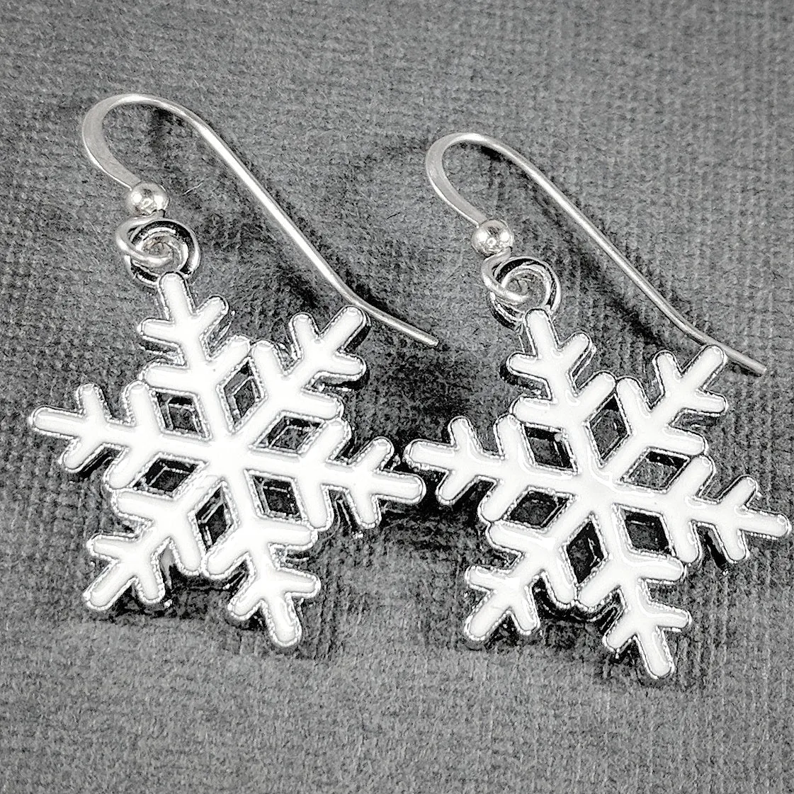 White Snowflake Dangle Earrings - Surgical Steel