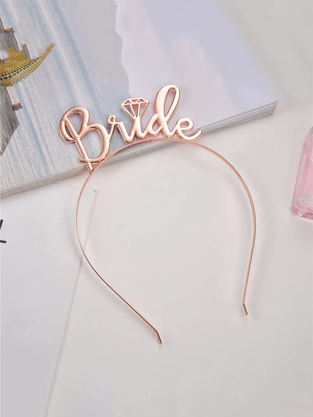 Yellow Chimes Hair Band for Girls & Women Hair Accessories for Women Rose Gold Bride Tiara for Women Bridal Shower Haldi Bachelorette Hairband for Women Gift for Women & Girls