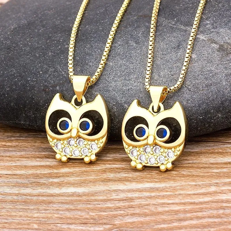 Zircon Adorned Cute Owl Pendant Necklace