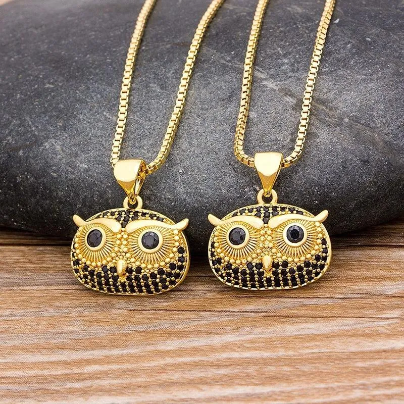 Zircon Adorned Cute Owl Pendant Necklace