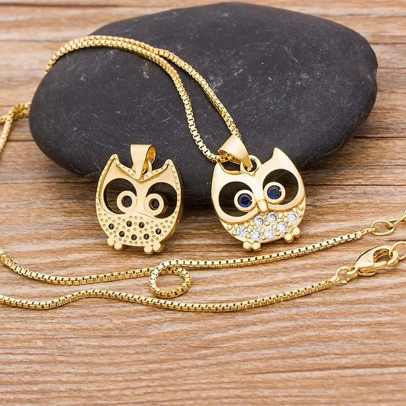 Zircon Adorned Cute Owl Pendant Necklace