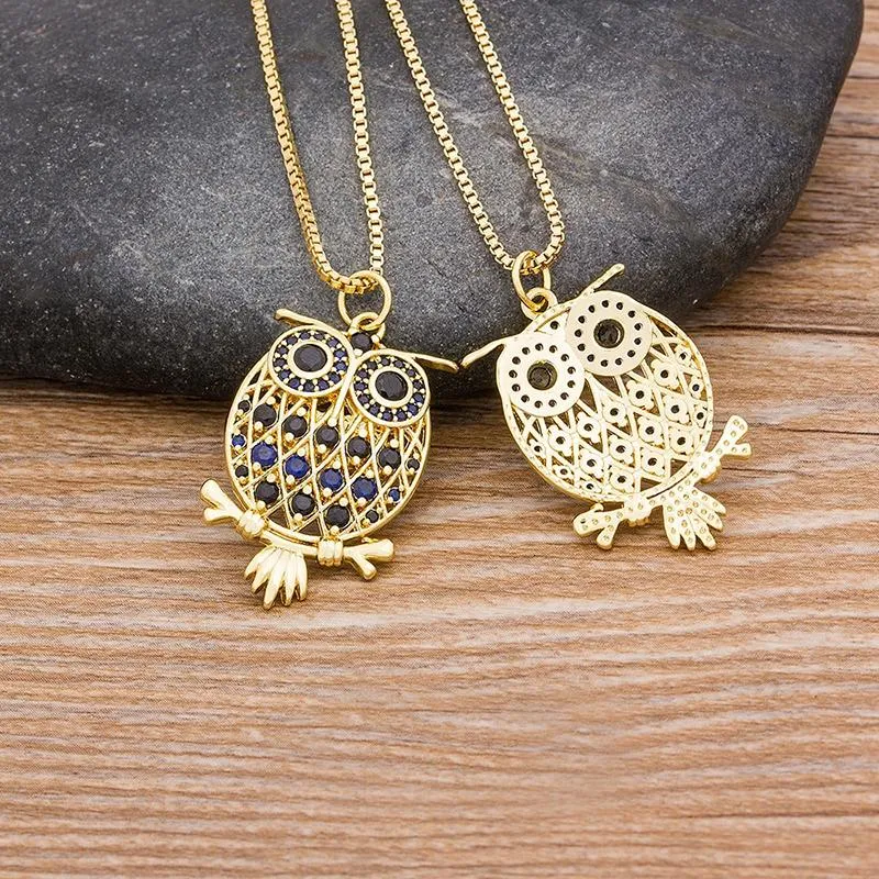 Zircon Adorned Cute Owl Pendant Necklace